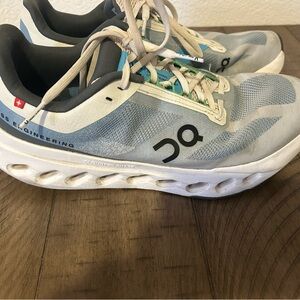 On Running Cloudstratus Shoes in Light Blue and White